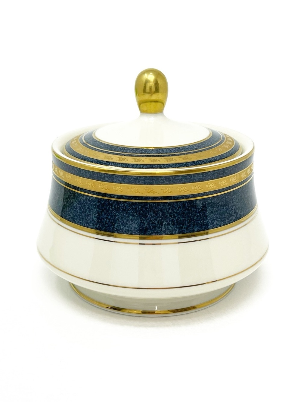 Vintage Mikasa Imperial Lapis Grande Ivory Porcelain Covered Sugar Bowl Dish EUC